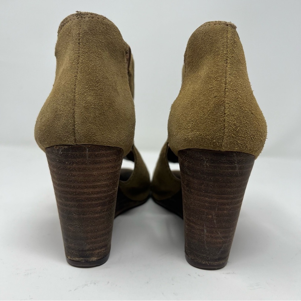Lucky Brand Size 8.5 Reeves Brown Suede Peep Toe Wedge Bootie - Picture 4 of 10